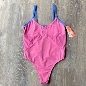Colsie heart pink blue intimate bodysuit thong one piece medium mesh NWT